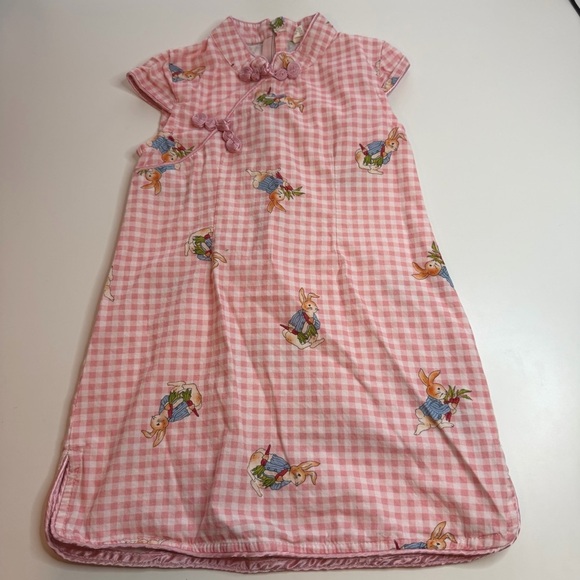 babuding Other - Pink Gingham Kids Dress with Peter Rabbit Motif Easter